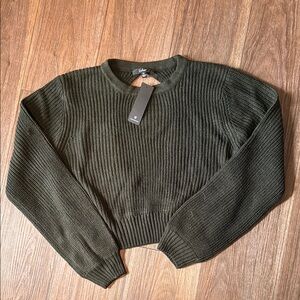 Lulu's Open Back Green Crew Neck Chunky Knit Sweater